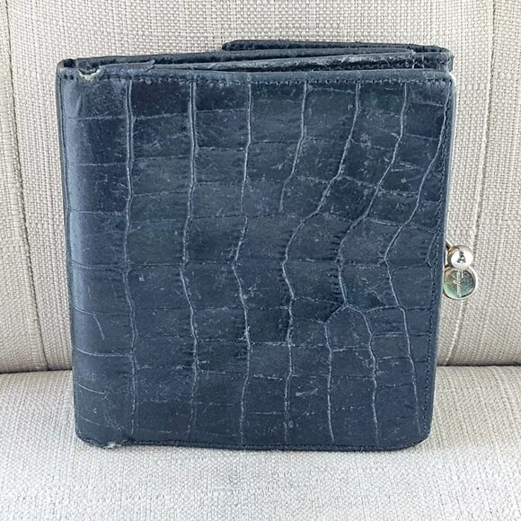 Salvatore Ferragamo Card Holder Black Trifold Wallet Embossed Leather Made Italy - Picture 5 of 12